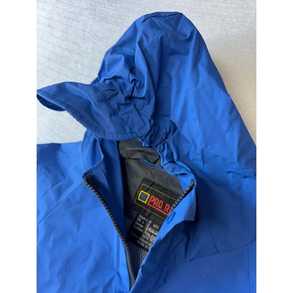 Vintage Pro Rainer Kids Acadia Rain Jacket Blue Hooded Deadstock Y2K M 10-12